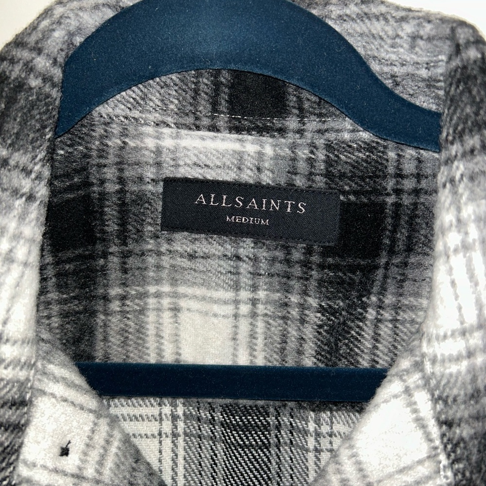 All Saints Gray Plaid Shirt Jacket
